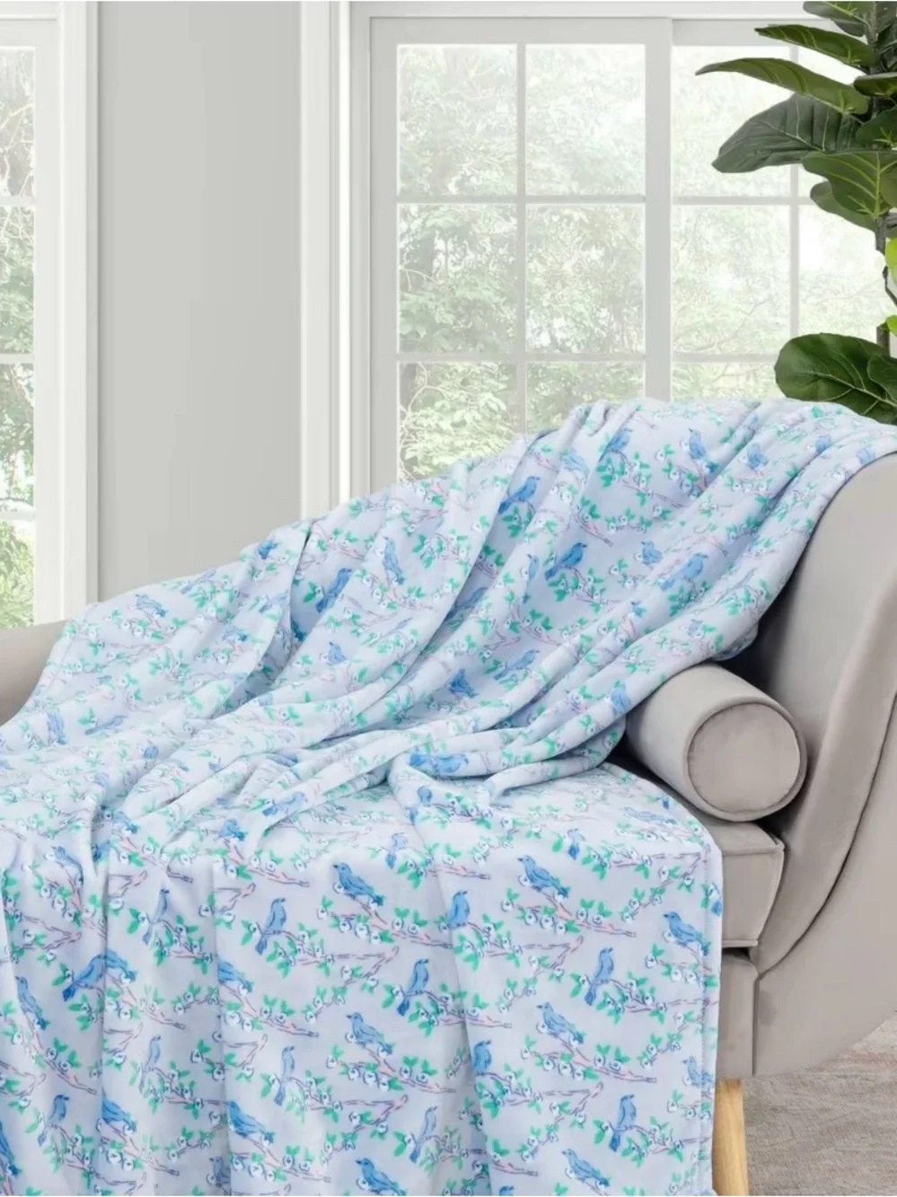 Berkshire Blue Bird & Floral Plush Decorative Throw